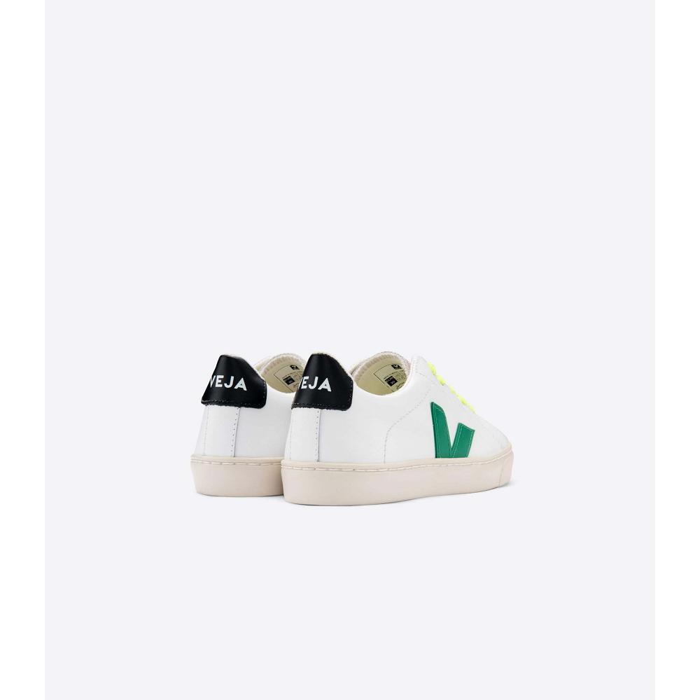 Kids' Veja ESPLAR LEATHER Sneakers White/Green/Black | ZA 820NWY